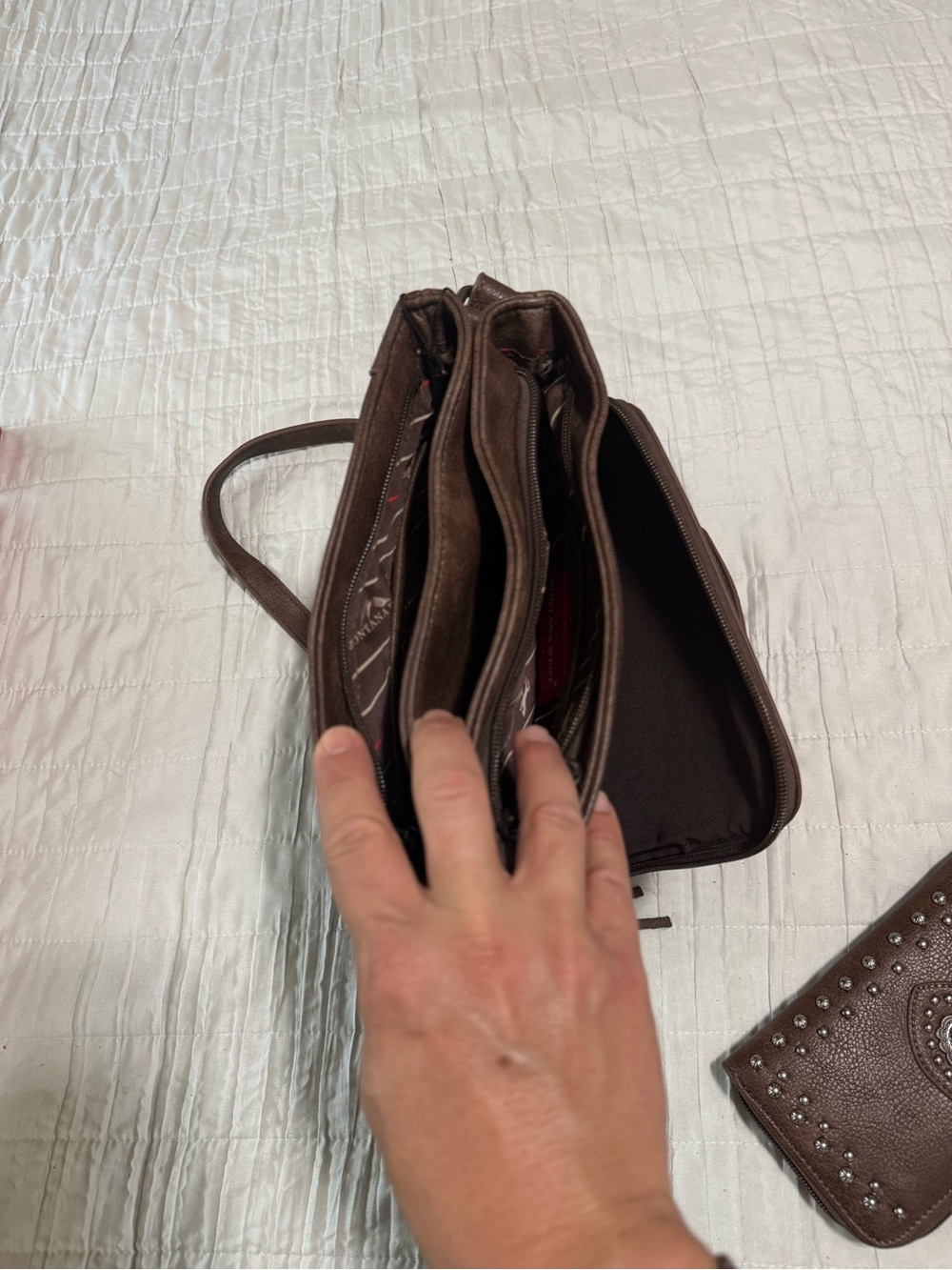 Montana West Brown Studded Braided Crossbody Conceal Carry Bag - Picture 5 of 7